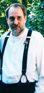 In the traditional braces, as suspenders are also called, and the collarless shirt many of my male ancestors would have worn as emblems of faith.