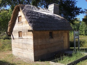 The reproduction 1657 Alexander Knight house in Ipswich, Massachusetts, suggests the difficult life facing the early settlers, especially through a New England winter.