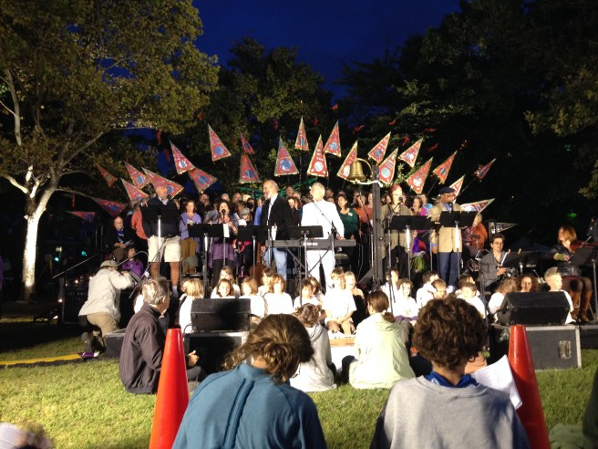 Here we are, with Noel Paul Stookey beside conductor, arranger, and master of ceremonies George Emlen in the white tie-and-tails.