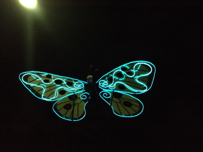 Once the sun goes down, the butterflies take on a new look as they swirl at the margin of the audience.