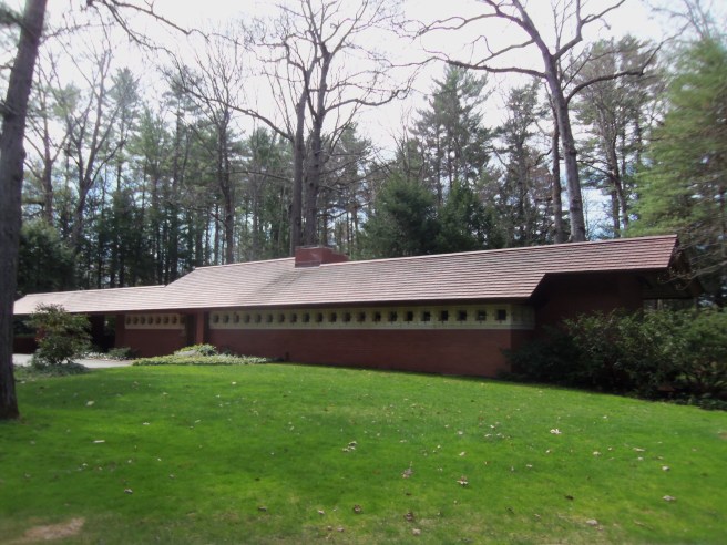 The Zimmerman House in Manchester, New Hampshire, is one of the few Frank Lloyd Wright structures in New  England. I remember chancing upon it on an evening stroll and thinking, "It's either by Wright or one of his students."