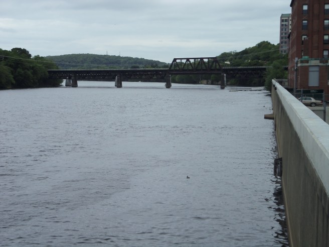 The railroad crosses from downtown and then follows the river upstream to Lawrence. It's a lovely ride.