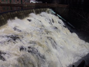 Plunging down the falls.
