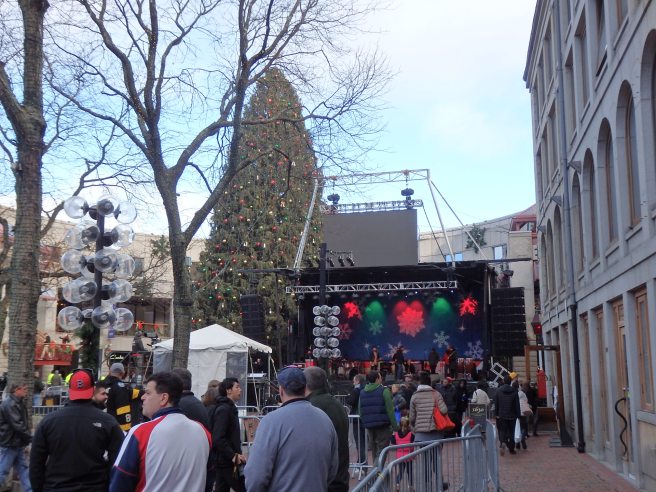 It's always an honor for our choir to perform a set for the lighting of the huge Christmas tree at Faneuil Hall in Boston. The 80-foot tree is an annual gift from Halifax, Nova Scotia, expressing gratitude for relief given its citizens after the 1917 harabor explosion that killed an estimated 2,000 people. The tree is adorned with 30,000 lights. 