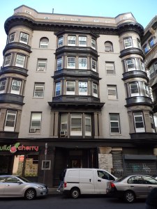 The sculpture resides just left of the doorway. 