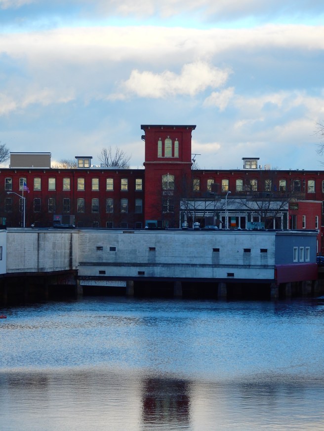 Right in the heart of downtown Dover, the mill. The retail store in the front sits out over the Cocheco River. 